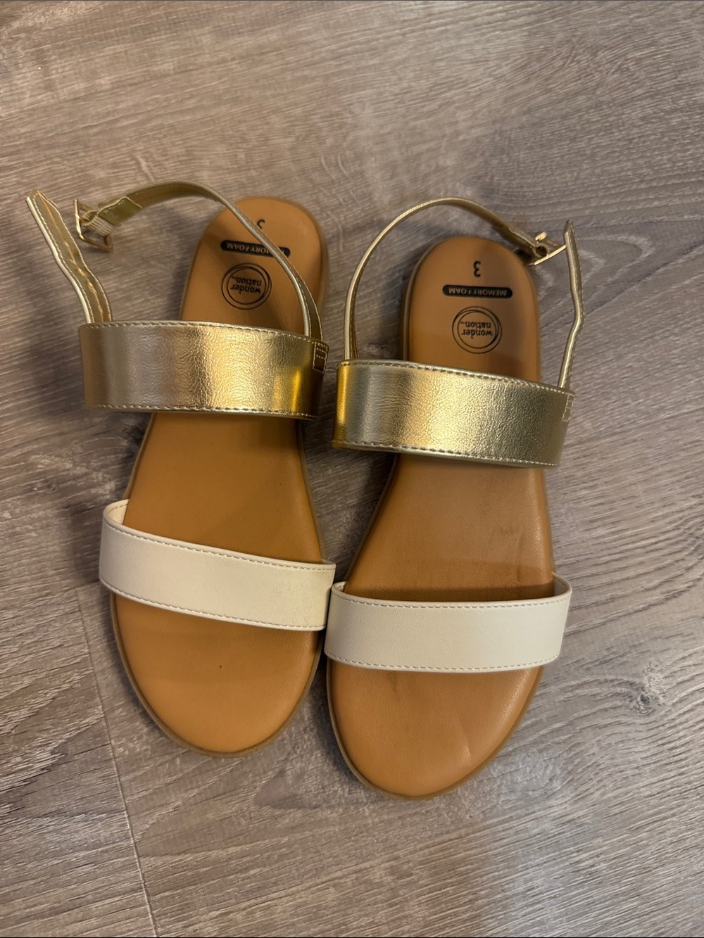 wonder nation Gold and Cream Girls Two-Strap Sandals